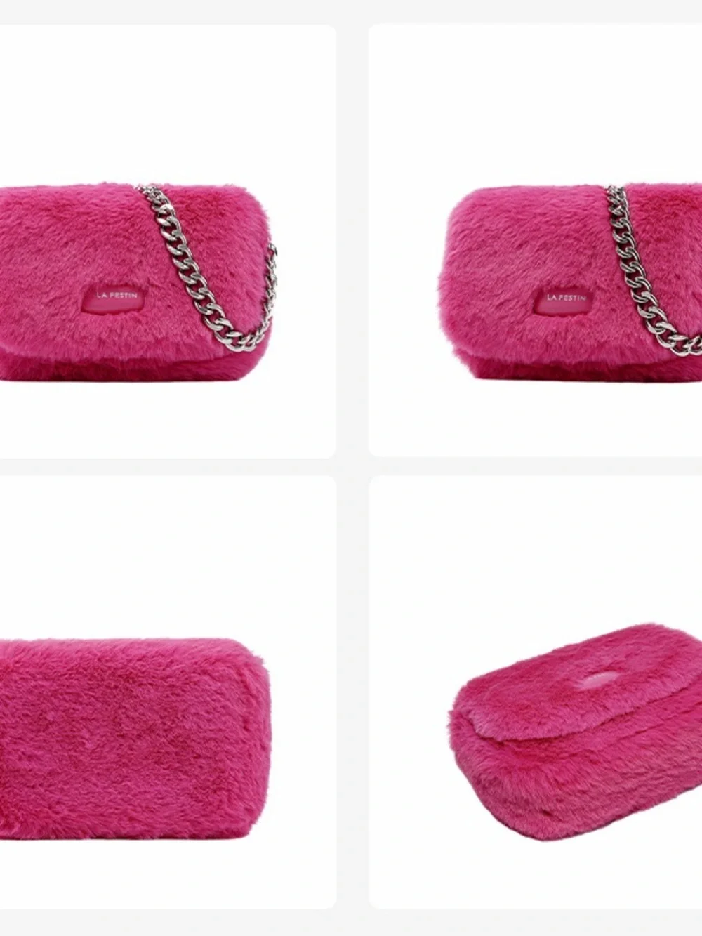 Hot Pink Faux Fur Chain Clutch